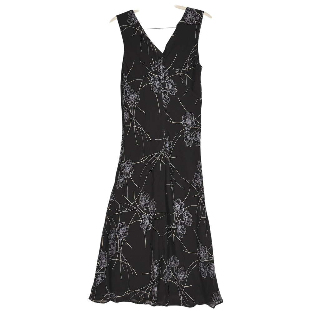 The Limited Silk Black Floral Ruffle V-Neck Midi Dress Womens 6 Side Zip Lining - Picture 3 of 9
